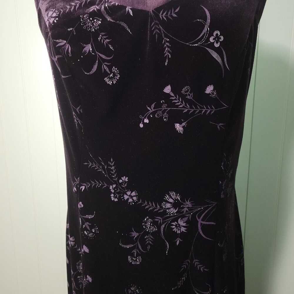 Vtg Y2k Whimsigoth Metallic Floral Velvet Halter Maxi Dress Plum CDC 8 - Picture 4 of 16